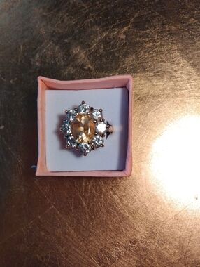 Large citrine/ clear cc ring